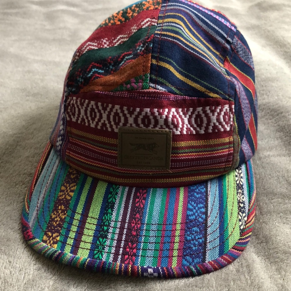 Obey propaganda we dream alone Aztec adjustable hat cap with leather strap EUC